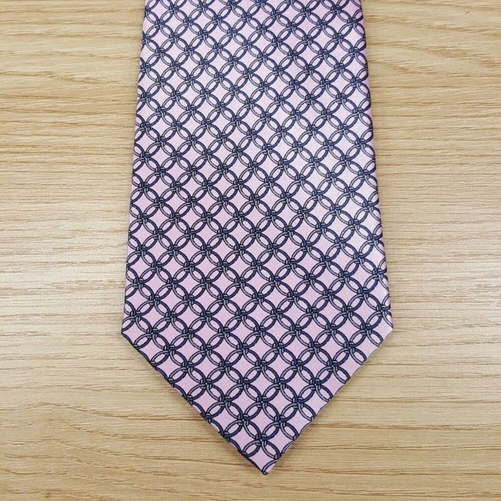 BLOOMINGDALES MENS STORE Neck Tie Pink Circle Link Geometric 100% Silk Classic